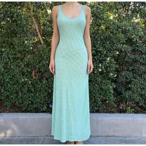 Vintage Y2K Charlotte Russe Mint Green Striped Maxi Dress USA Made Large